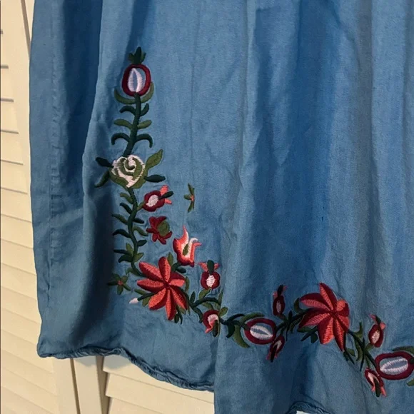 Boho Blue Embroidered mini Floral Dress (M Sz7) - Picture 4 of 4